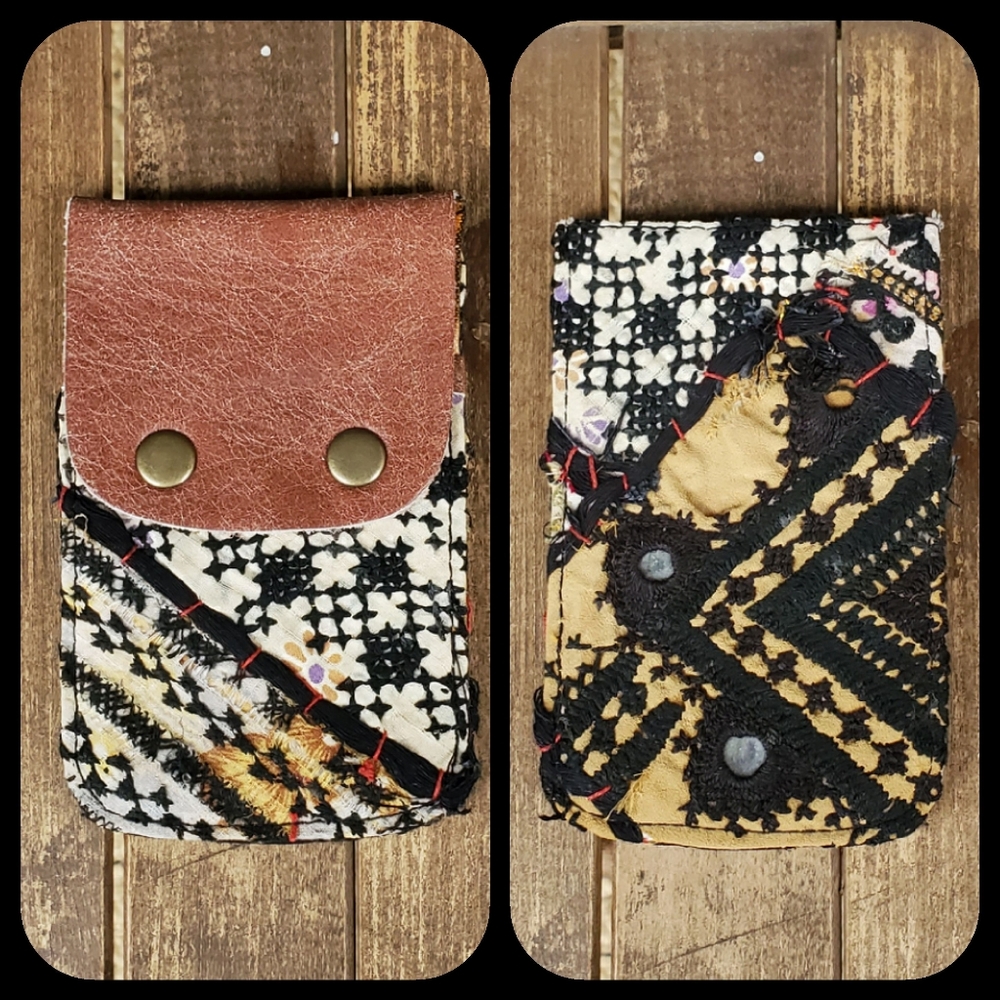 🍳🧠 Free People Boho Embroidered Repurposed vtg banjara hippie Wallet card case